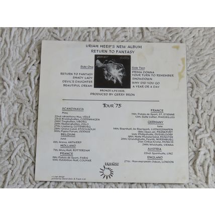 URIAH HEEP, RETURN TO FANTASY GATEFOLD VINYL LP. WITH TOUR SLIP AND TICKET .