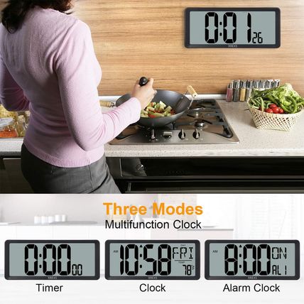 XREXS Large Digital Wall Clock, Battery Operated Alarm Clocks for Bedroom Home D