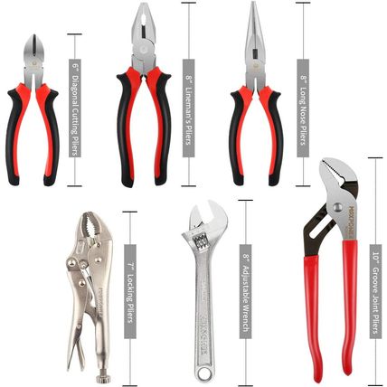 MAXPOWER Wrench and Pliers Set, 6 Piece Kitbag. 7" Locking, 10" Groove Joint, 8"