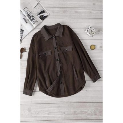 Brown Turn Down Collar Buttoned Shirt Jacket