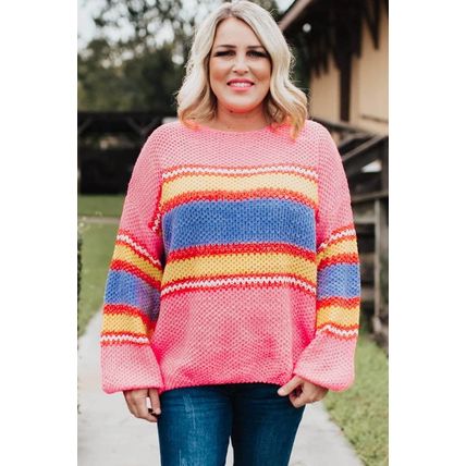Pink Plus Size Stripe Oversized Sweater
