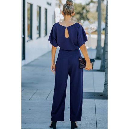 Blue Belted Wide Leg Jumpsuit