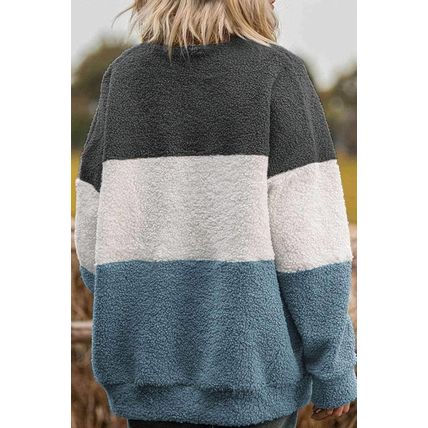 Gray Oversized Colorblock Plush Sweatshirt