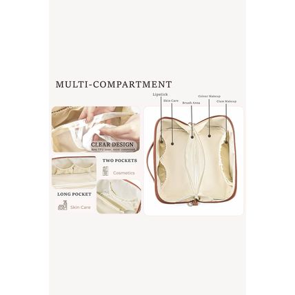 Light French Beige Geometric Braided Print Makeup Bag with Handle