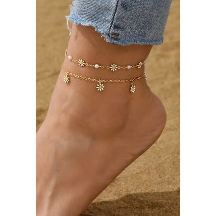 Gold Daisy & Pearl Chain Anklet