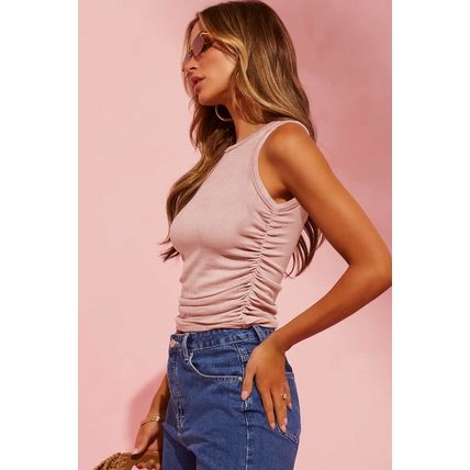 Apricot Pink Plain Ruched Side Slim Tank Top