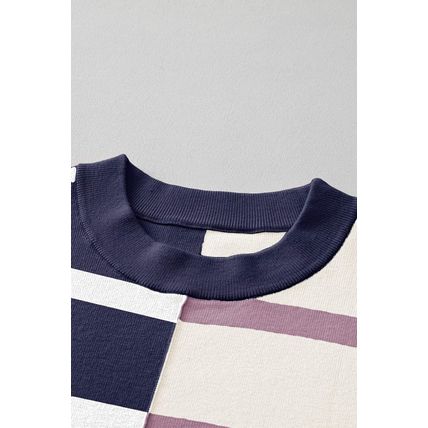 Blue Stripe Colorblock Oversized Sweater