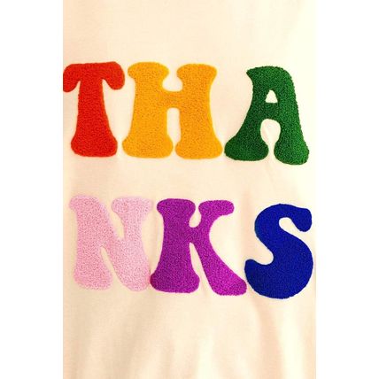 Apricot THANKS Chenille Embroidered Drop Shoulder Graphic Sweatshirt