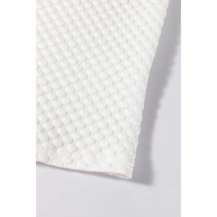White Solid Textured O Neck Puff Sleeve Blouse