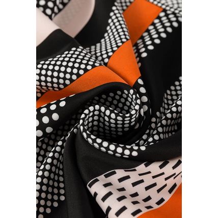 Orange Polka Dot Vertical Striped Printed Puff Sleeve Blouse