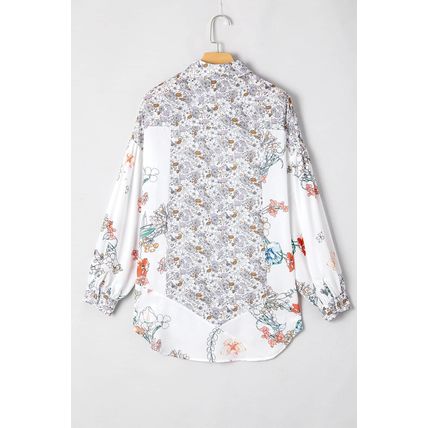 Purple Boho Floral Bishop Sleeve Button Up Loose Shirt