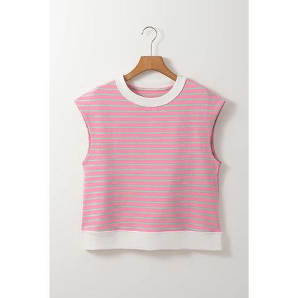 Sachet Pink Striped Crew Neck Cap Sleeve T Shirt