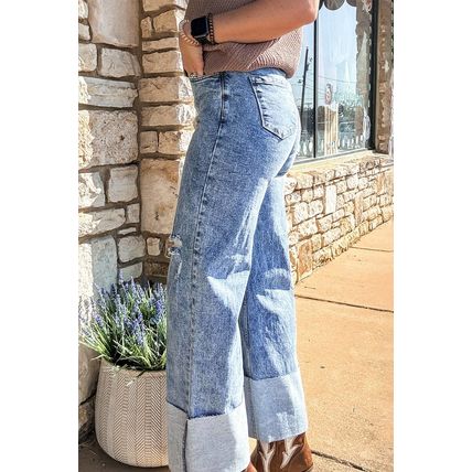 Ashleigh Blue Mineral Wash Bottom Cuff Distressed Wide Leg Jeans