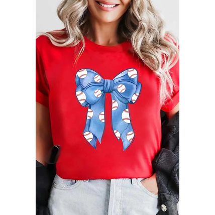 Red Rugby Bowknot Graphic Crew Neck Tee