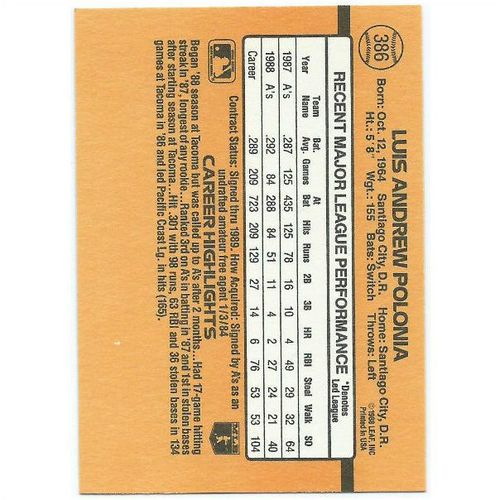 1989 Donruss - #386 - Luis Andrew Polonia