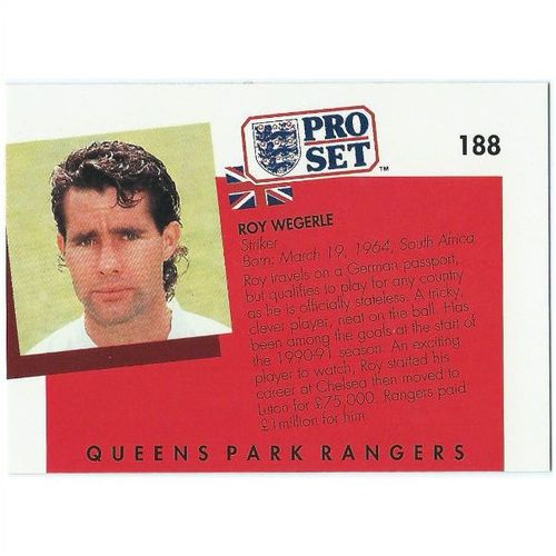 1990/1991 Pro Set Footbal - #188 - Roy Wegerle