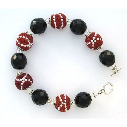 Bracelet #004 black & lacquer metal beads 9 inch chunky fashion costume jewelry