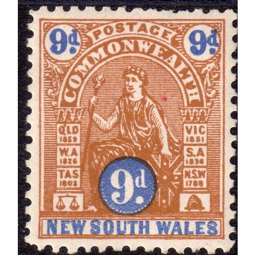 New South Wales Sg330 9d Brown & Ultramarine wmk 10 m/mint (G204)