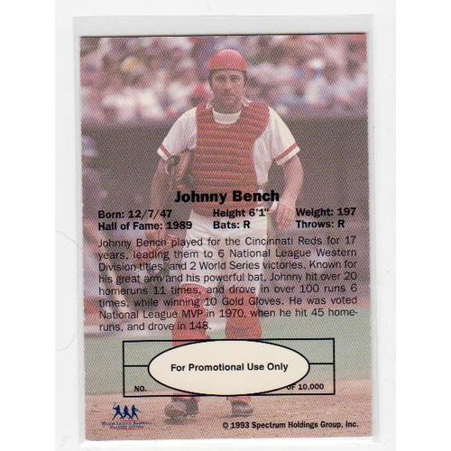 1993 Spectrum Diamond Club Johnny Bench Promo card– HOF Reds