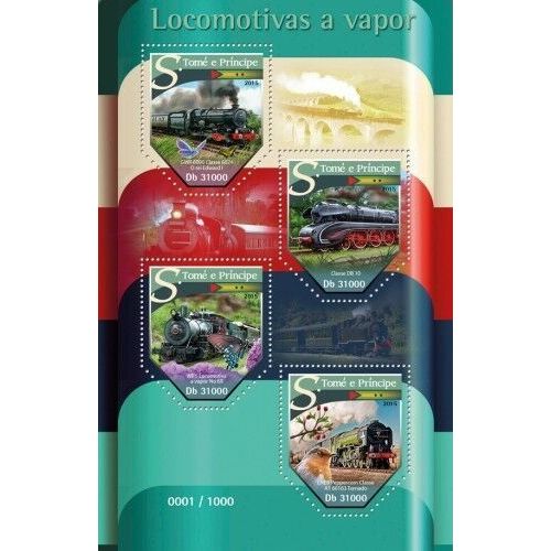 SAO TOME PRINCIPE 2015 SHEET MNH STEAM TRAINS A VAPEUR LOCOMOTIVES TRENES 5