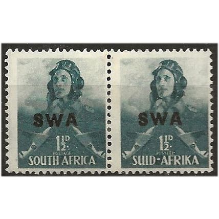 South West Africa 1942 SG116 1 1/2d Myrtle Green WAR EFFORT Mtd Mint PAIR .. ...