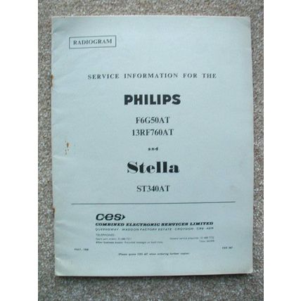 Philips Radiogram F6G50AT 13RF760AT ansd Stella ST340AT Service manual