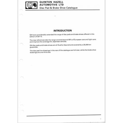 Quinton Hazell Disc Pads And Brake Shoes Parts Catalogue QH10 1987 1988 PDF