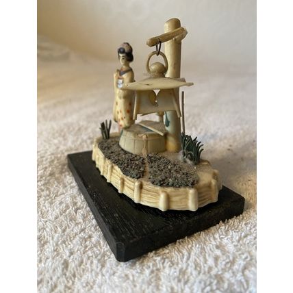 ORIENTAL Two Group Figurines Pre. 1939 Moulded White Plastic on Wood Base