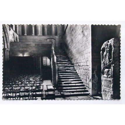 old postcard Night Stair & Memorial, Hexham Abbey