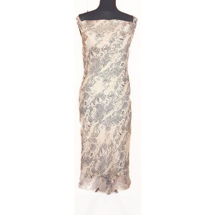 Fenn Wright Manson Designer Cream Beige Black Print Dress Silk 12 UK
