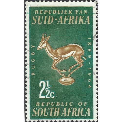SOUTH AFRICA, MAMMAL, Rugby, Springbok, green 1964, 2½c