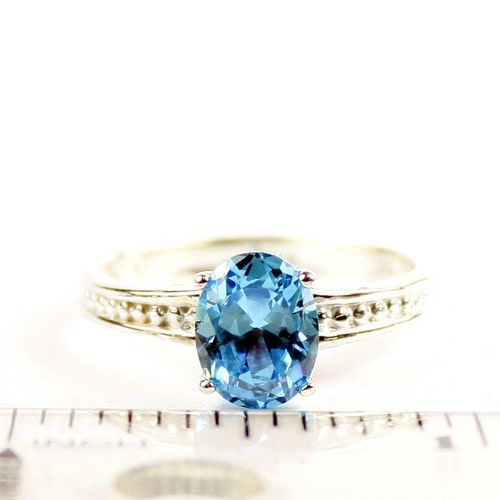 Swiss Blue CZ, 925 Sterling Silver Ladies Ring, SR371
