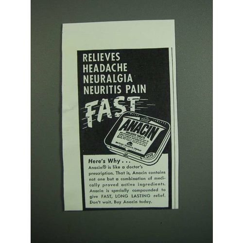 1950 Anacin Medicine Ad - Relieves Headache
