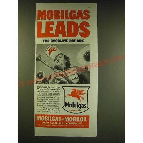 1938 Mobil Mobilgas Ad - Mobilgas leads the gasoline parade