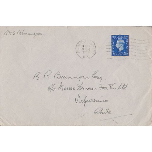 GB 1938 cover to Chile from Finchley via RMS Almanzora