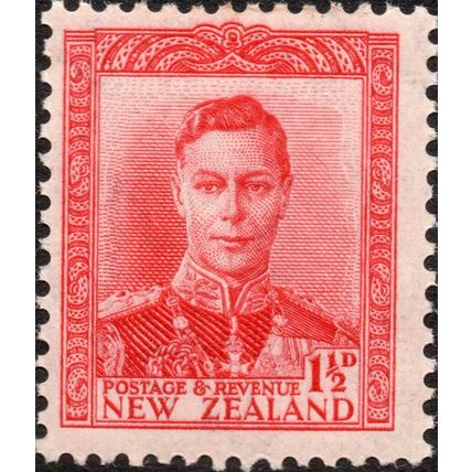 New Zealand KGVI 1944 1½d Scarlet Mounted Mint MM SG608 Sc228B stamp king george