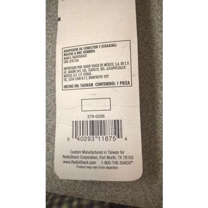 Radioshack Adapter F-connector (coax) Male To BNC Female (278-256)