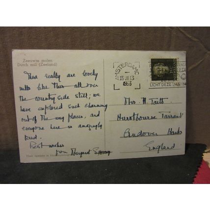 DUTCH MILL, ZEELAND, Holland used vintage postcard 1953 pm =