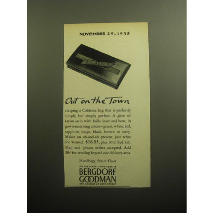 1958 Bergdorf Goodman Coblenz Bag Ad - Out on the Town