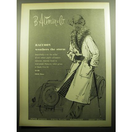 1958 B. Altman & Co. Fur Coat Ad - Raccoon weathers the storm