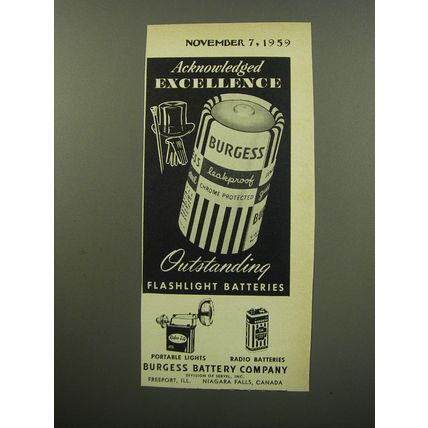 1959 Burgess Batteries Ad - Acknowledged excellence