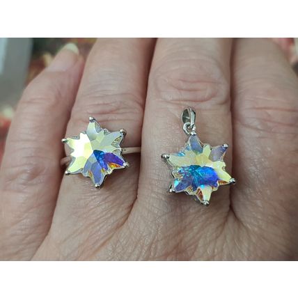 SET Star Stellaris Aurora Ring & Pendant Made With Swarovski AB Crystal 925 Sz P