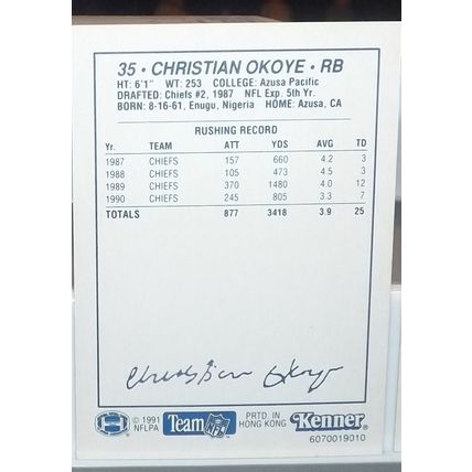 1991 Starting Lineup x 5 Anderson, Esiason, Okoye, Rice, Sanders