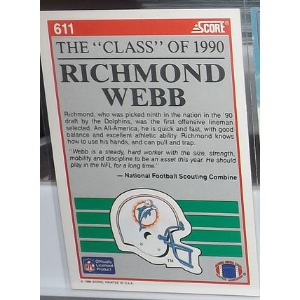 1990 Score RICHMOND WEBB (Dolphins) Class of 1990 Rookie card #611