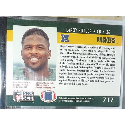 1990 Pro Set LEROY BUTLER (Packers) Rookie card #717