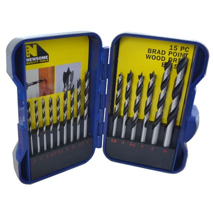15pc Brad Point Wood Drill Set (3mm – 10mm)