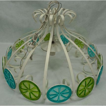 Rare 1970s Halo Los Angeles Boho Chic Ceiling Light Oranges Lemons Blue Green