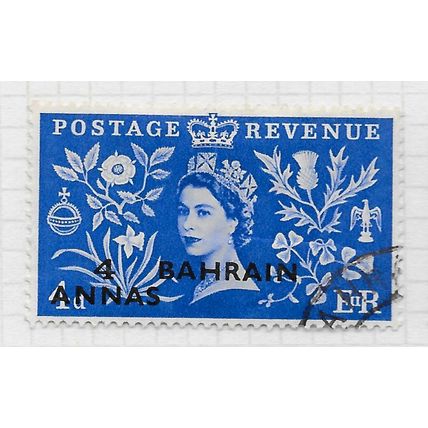 BAHRAIN 1953 QE2 CORONATION GB OVERPRINTED 4a SG91 91 SG USED