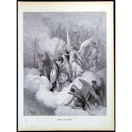 ABDIEL AND SATAN 1885 Gustave Doré - John Milton ANTIQUE ENGRAVING
