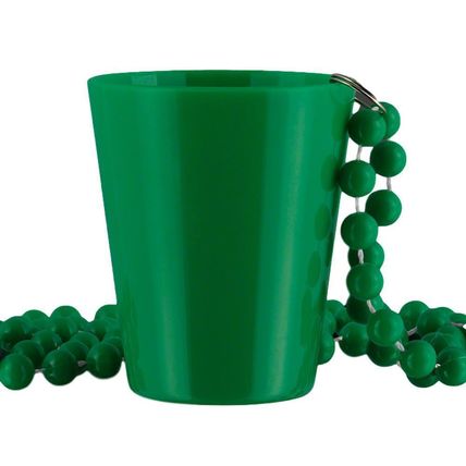 Unlit Up Green Shot Glass on Green Beaded Necklaces for Mardi Gras